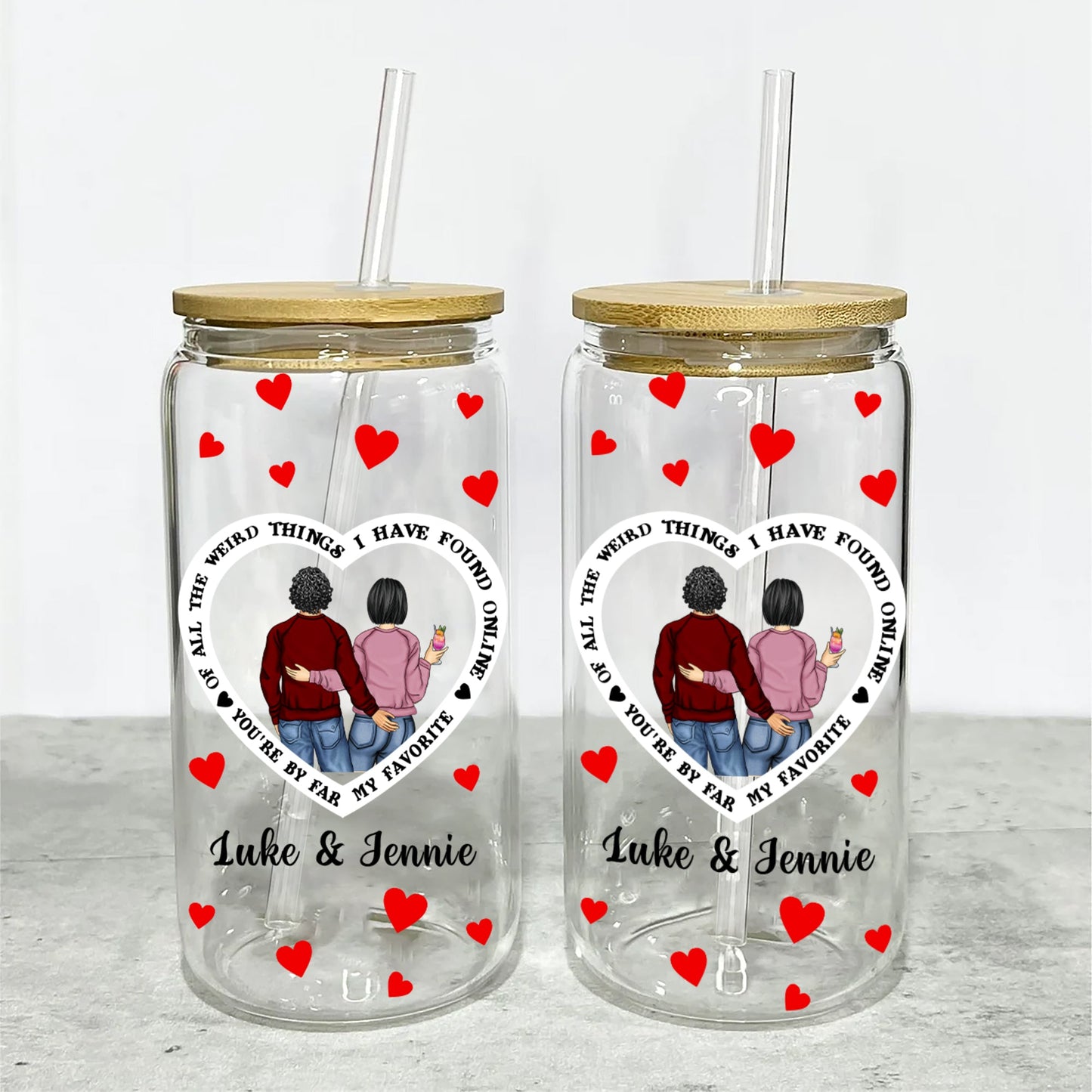 I Found You By Far My Favorite Anniversary Gift For Couple Glass Bottle/Frosted Bottle With Lid & Straw - Personalized Glass Bottle