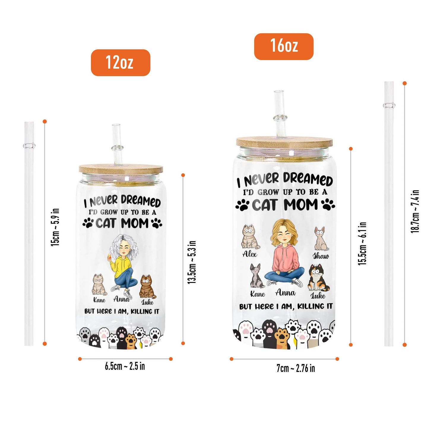 I Never Dreamed I Would Grow Up To Be A Cat Mom Best Gift For Mom Glass Bottle/Frosted Bottle With Lid & Straw Mother Gift - Personalized Glass Bottle