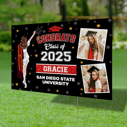 Gliter Style Class Of 2025 Graduate, Graduation Gift - Personalized Graduation Lawn Sign With Stake