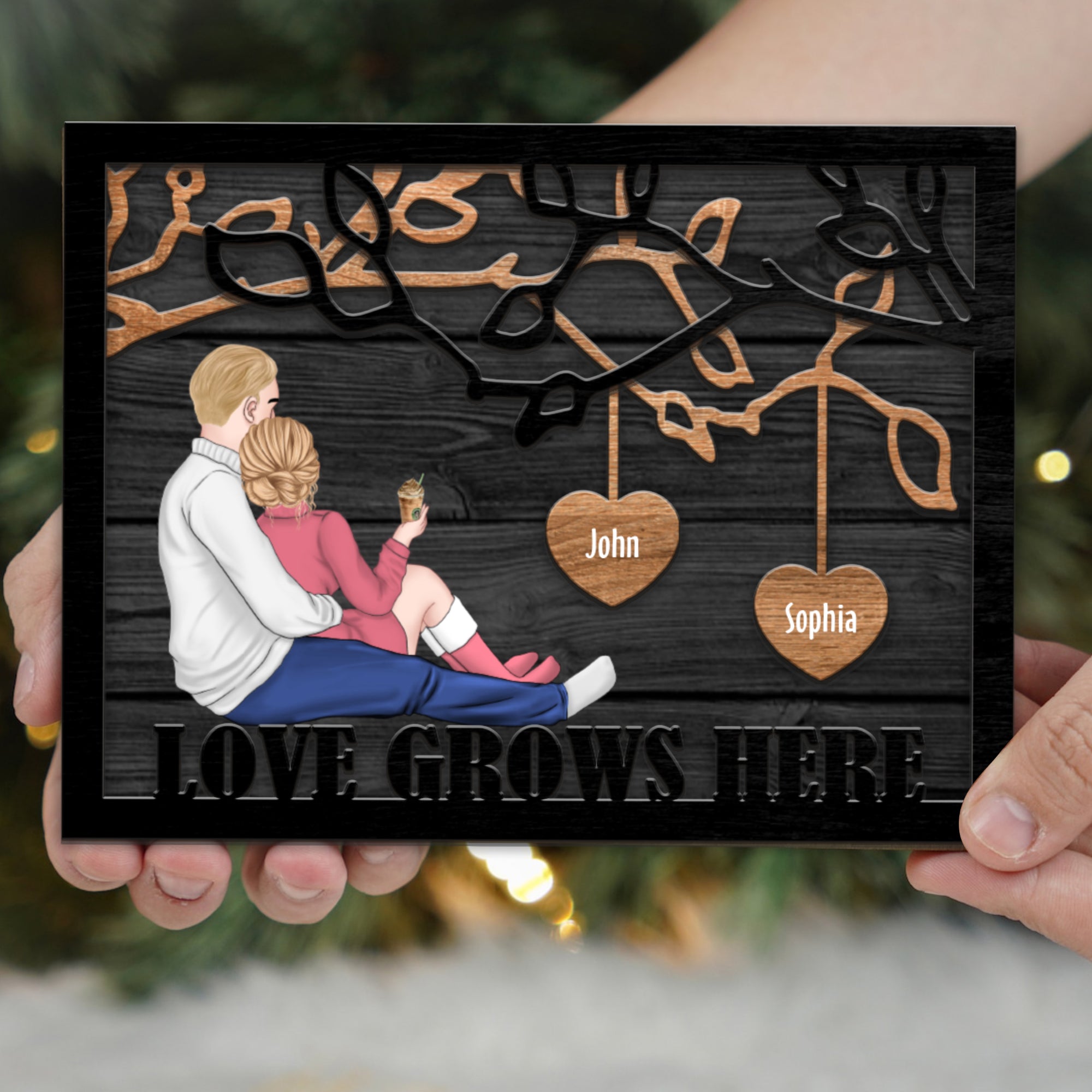 Love Grows Here Couple Gift Best Gift For Your Lovers - Custom Wooden Family Tree Sign