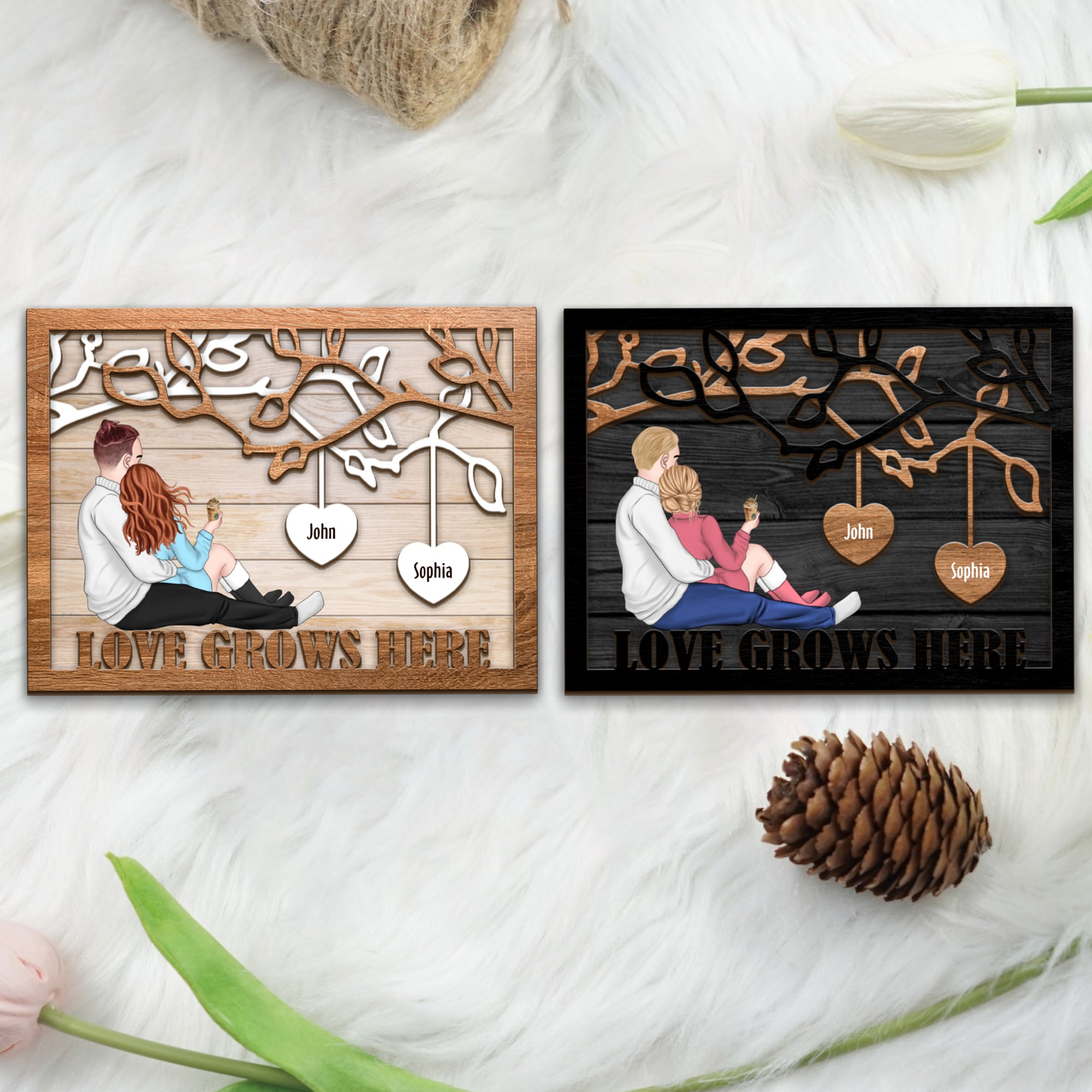 Love Grows Here Couple Gift Best Gift For Your Lovers - Custom Wooden Family Tree Sign