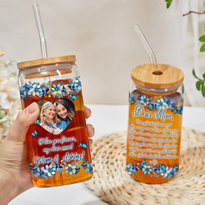 Love Letter For Mother Upload Your Photo Best Gift For Mom Glass Bottle/Frosted Bottle With Lid & Straw Mother Gift - Personalized Glass Bottle