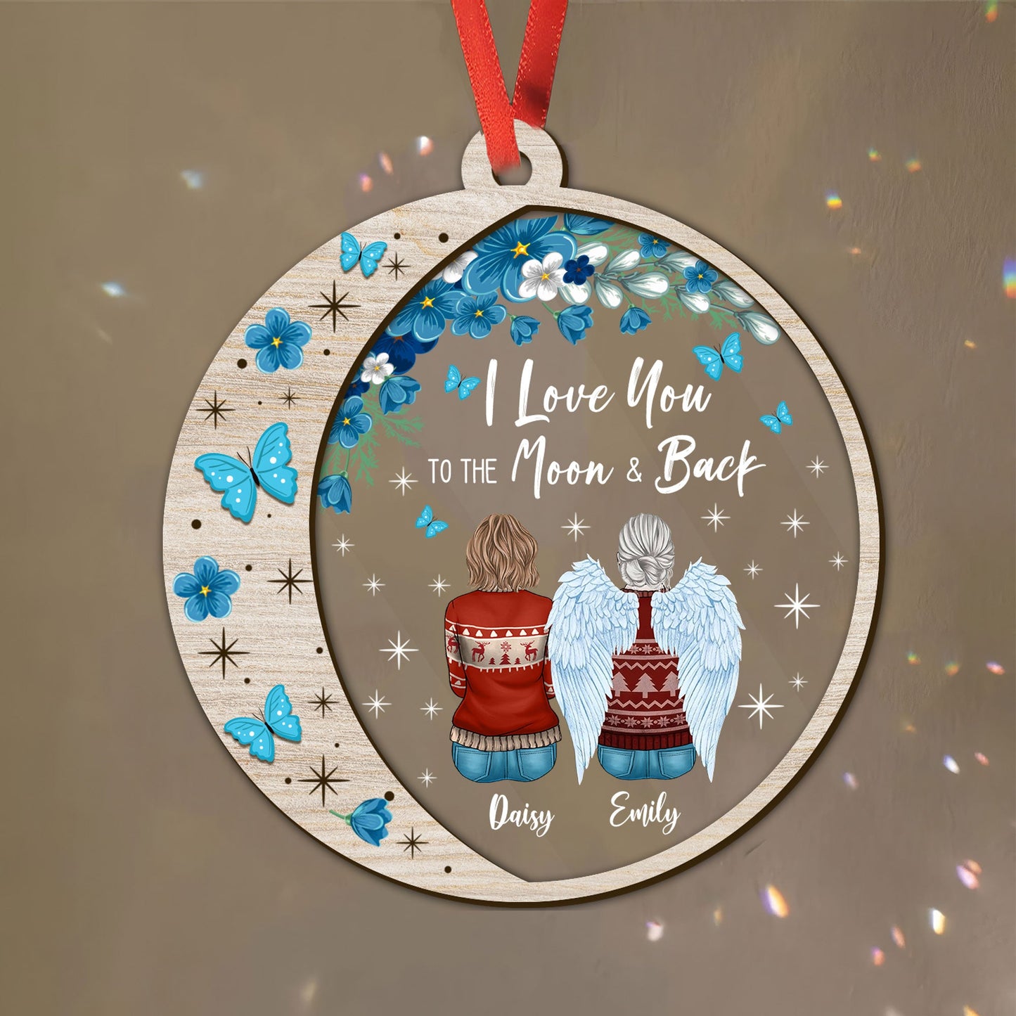 Love You To The Moon And Back Memorial Gift Custom Name Ornament - Custom Shape Wood and Acrylic Ornament