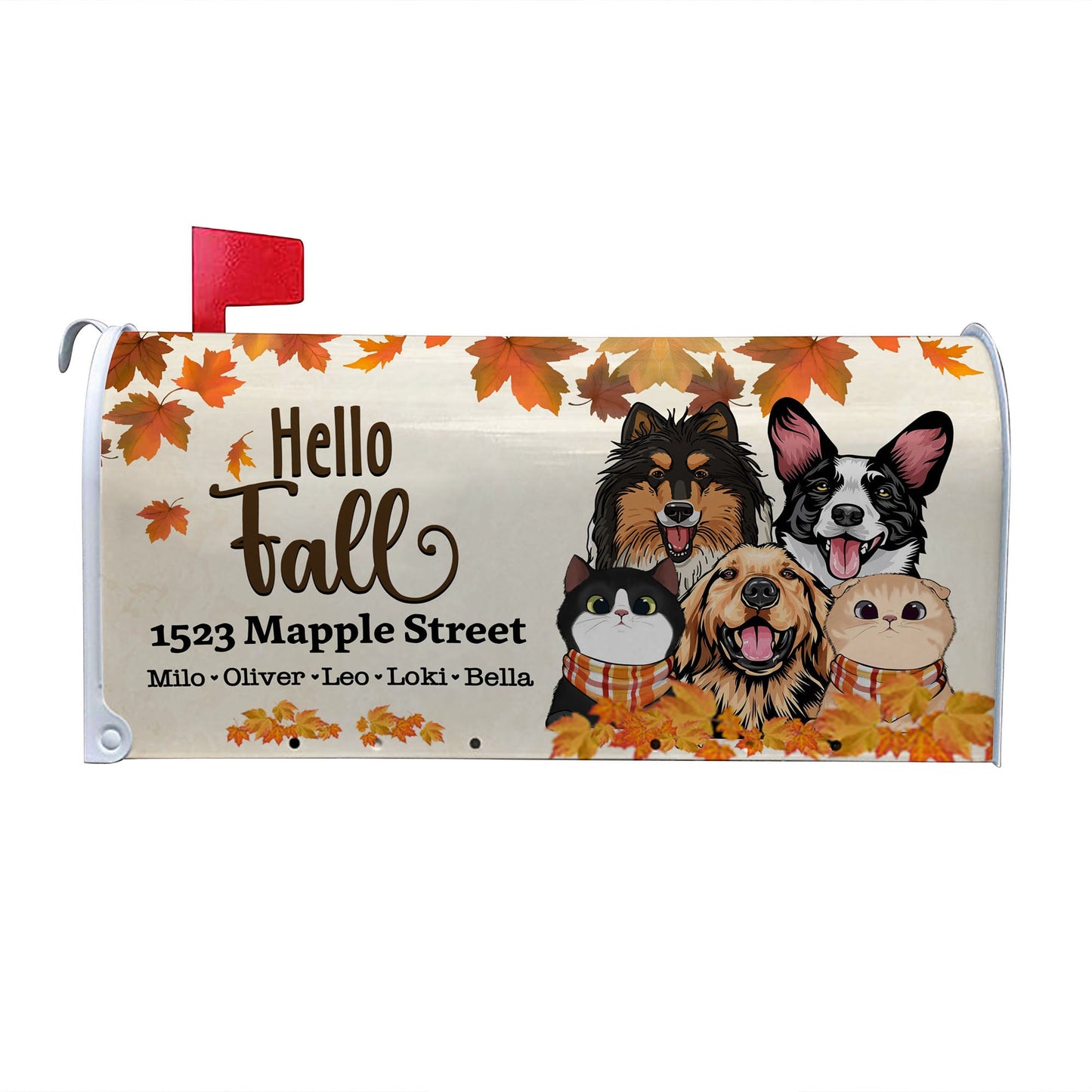 Personalized Cat Dog Hello Fall Season Mailbox Cover, Funny Gift For Pet Lovers