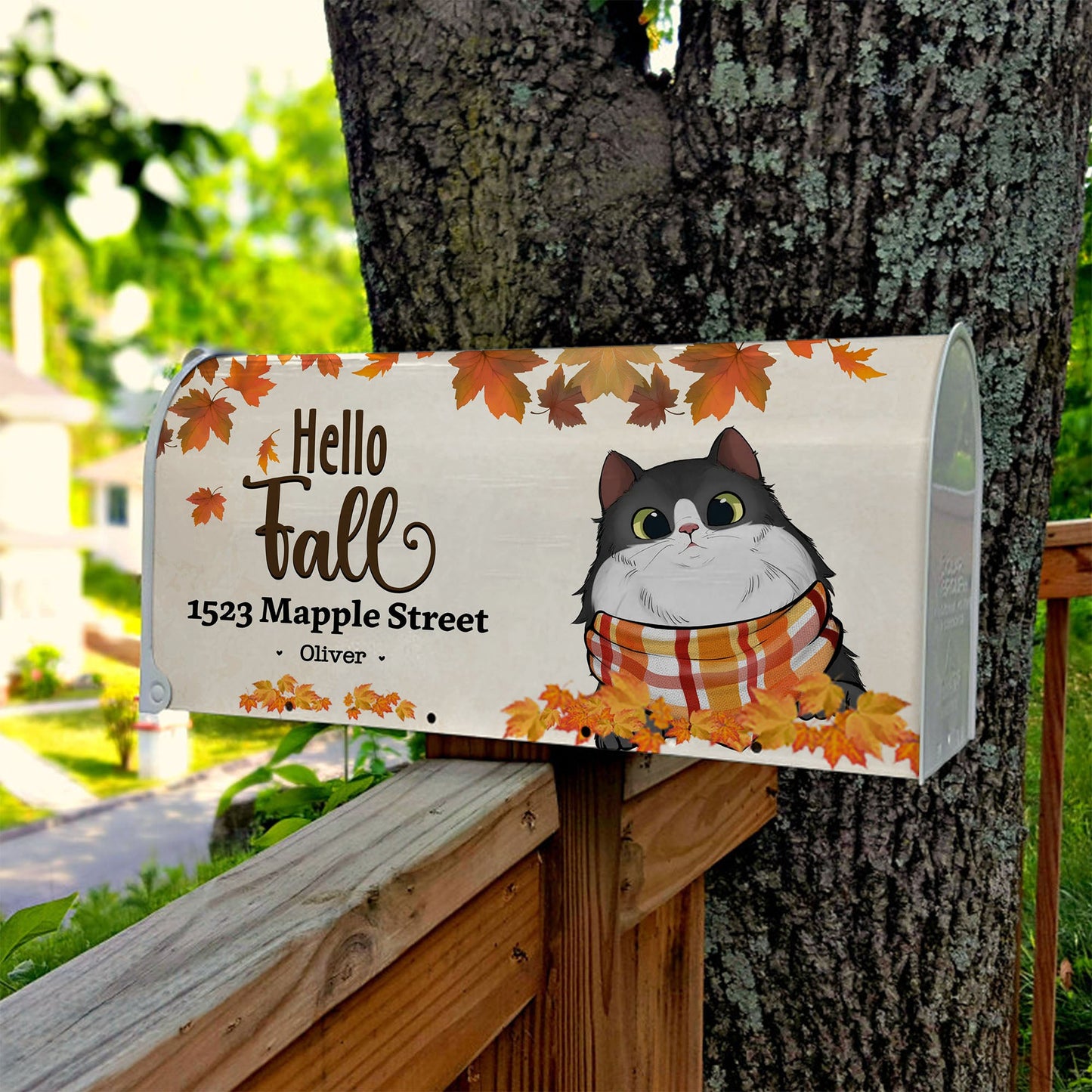 Personalized Cat Dog Hello Fall Season Mailbox Cover, Funny Gift For Pet Lovers