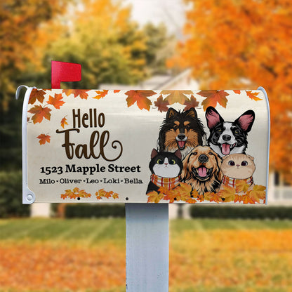 Personalized Cat Dog Hello Fall Season Mailbox Cover, Funny Gift For Pet Lovers