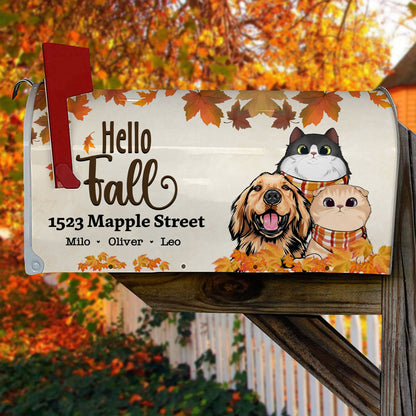 Personalized Cat Dog Hello Fall Season Mailbox Cover, Funny Gift For Pet Lovers