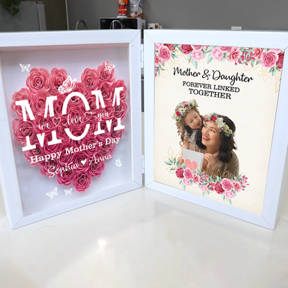 Happy Mother's Day -  Custom Flower Frame Mom Heart Shaped Monogram Flower - Personalized Flower Shadow Box