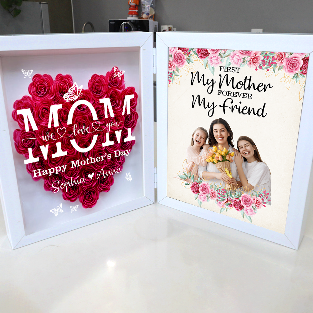 Happy Mother's Day -  Custom Flower Frame Mom Heart Shaped Monogram Flower - Personalized Flower Shadow Box