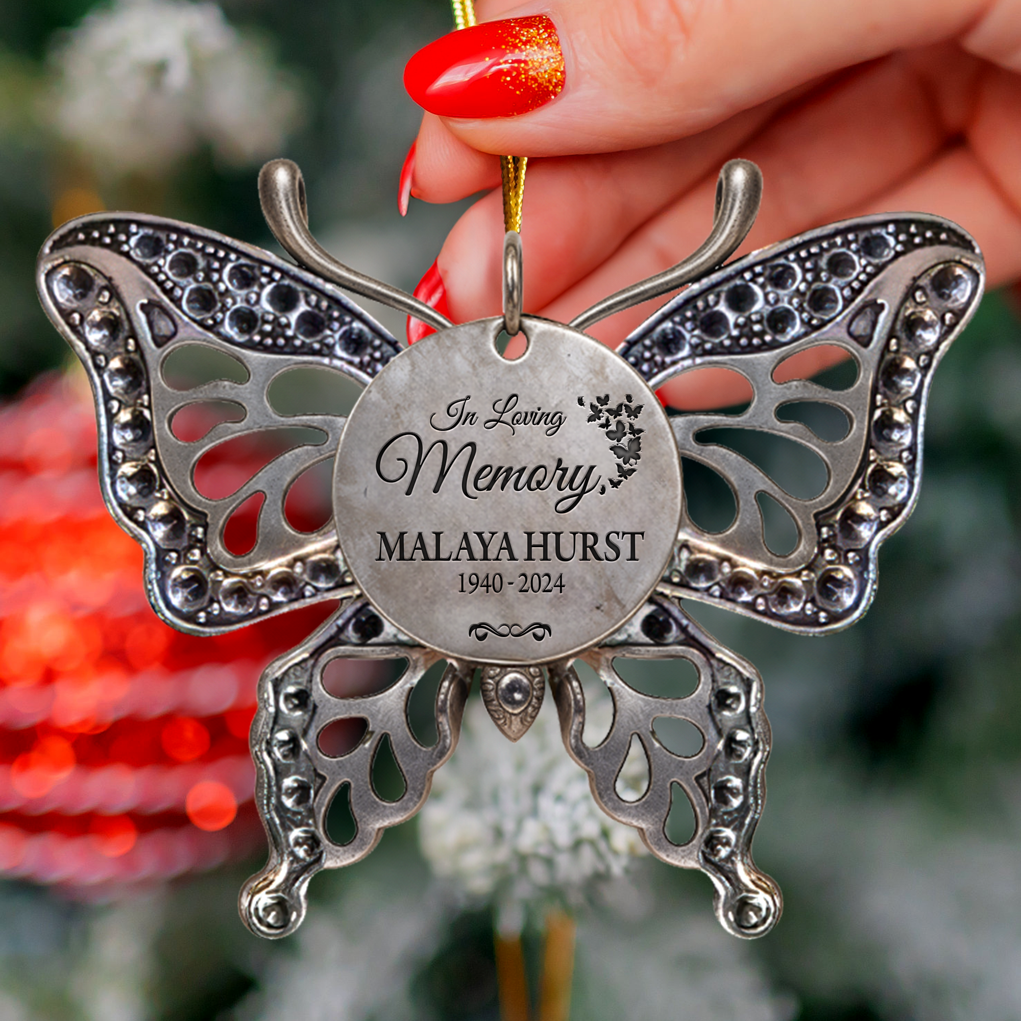 In Loving Memory - Angel Wings Memorial Ornament - Butterfly Stainless Steel Ornament