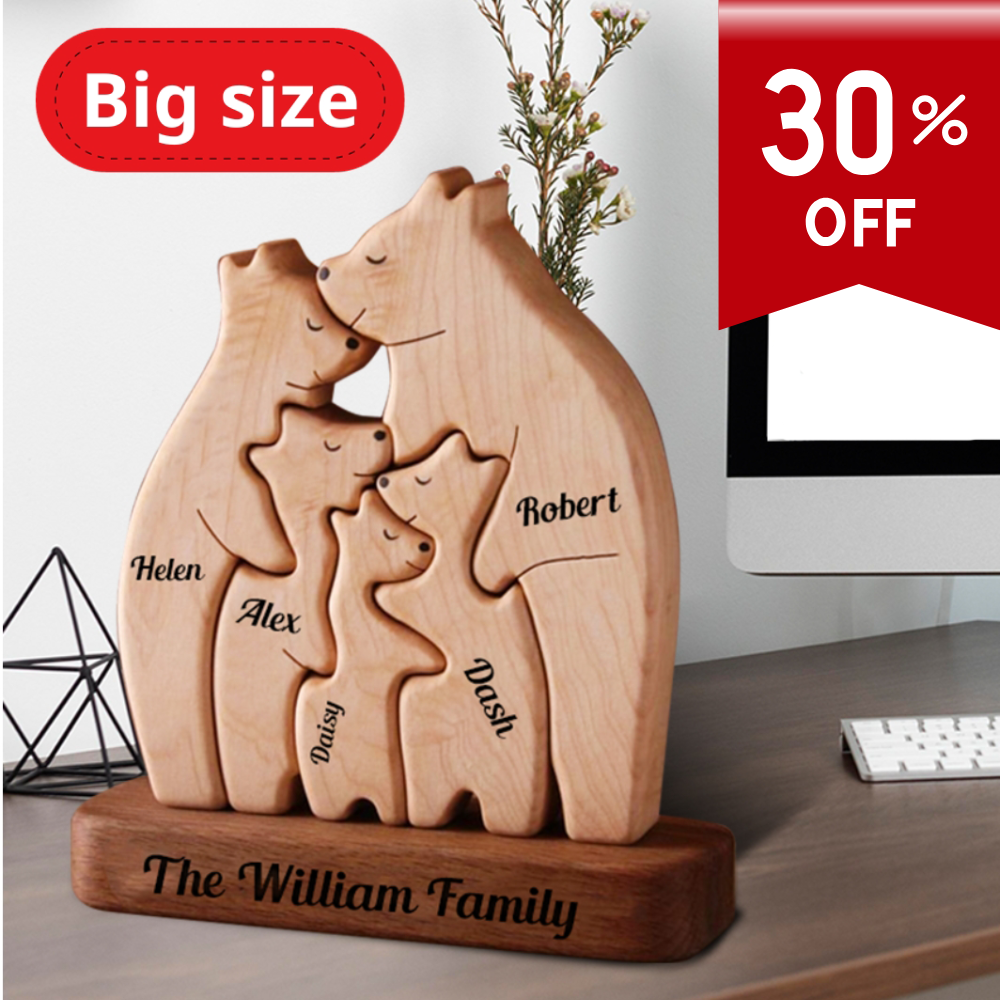 Personalized Wooden Bears Family, Bear Shaped Wood Puzzle with Custom Name- Gift for Mother's Day, Thanksgiving, Christmas