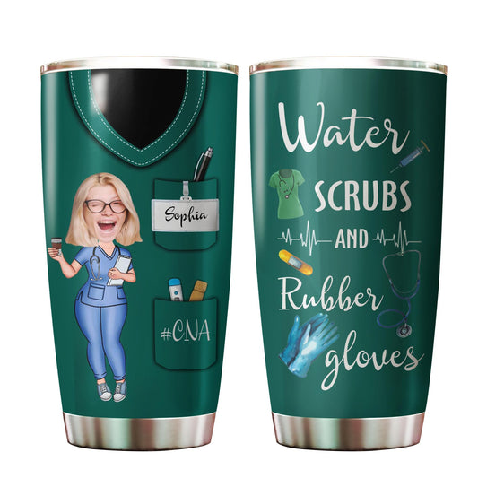 Personalized Photo Custom Nurse Water Scrub And Rubber Gloves Tumbler, Funny Gift For Nurse