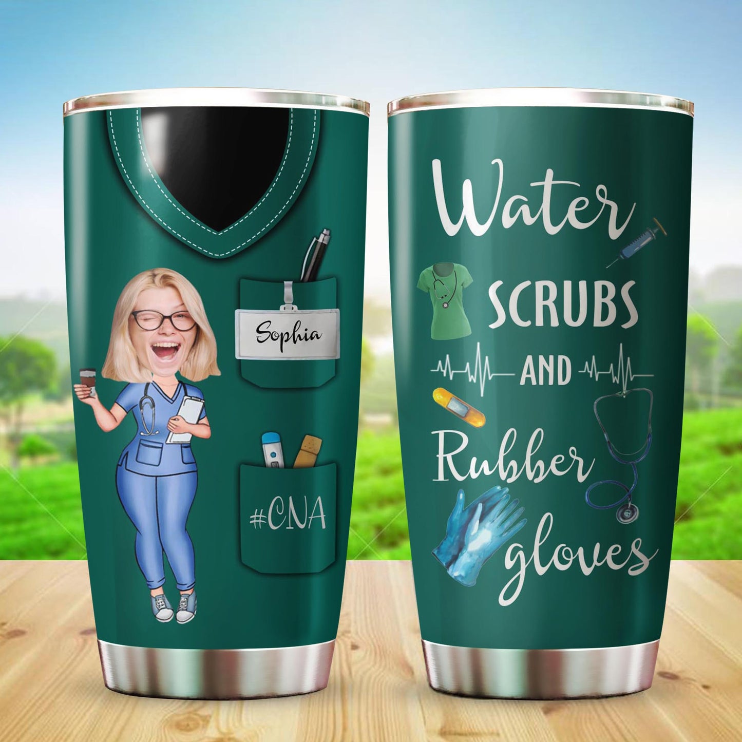 Personalisiertes Foto Benutzerdefinierte Krankenschwester Wasser Peeling und Gummi Handschuhe Tumbler, lustiges Geschenk für Krankenschwester