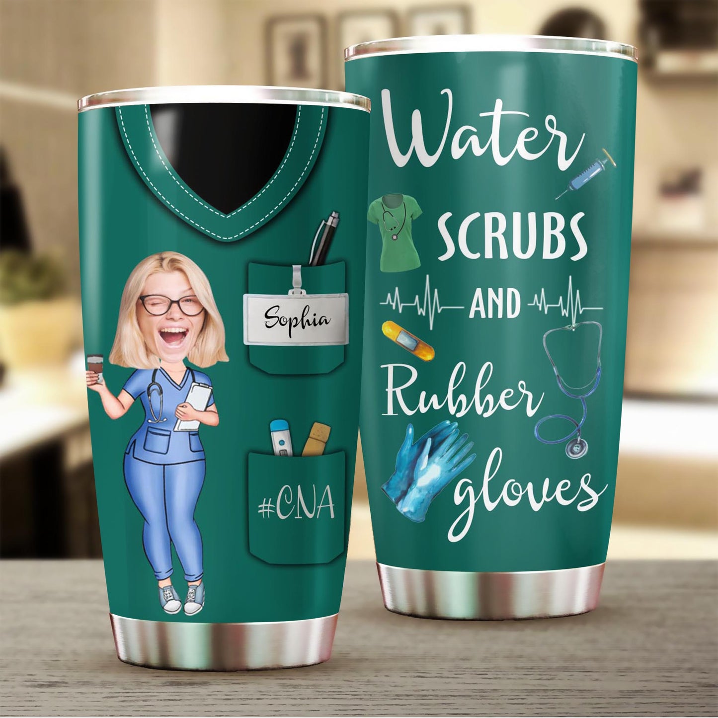 Personalisiertes Foto Benutzerdefinierte Krankenschwester Wasser Peeling und Gummi Handschuhe Tumbler, lustiges Geschenk für Krankenschwester