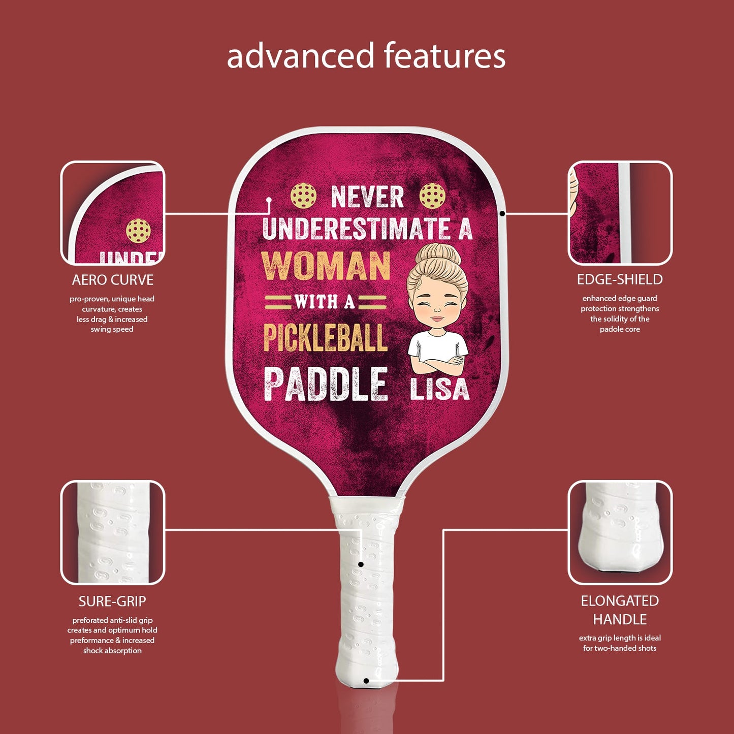 Never Underestimate A Woman With A Pickleball Paddle Personalized Custom Name - Pickleball Paddle