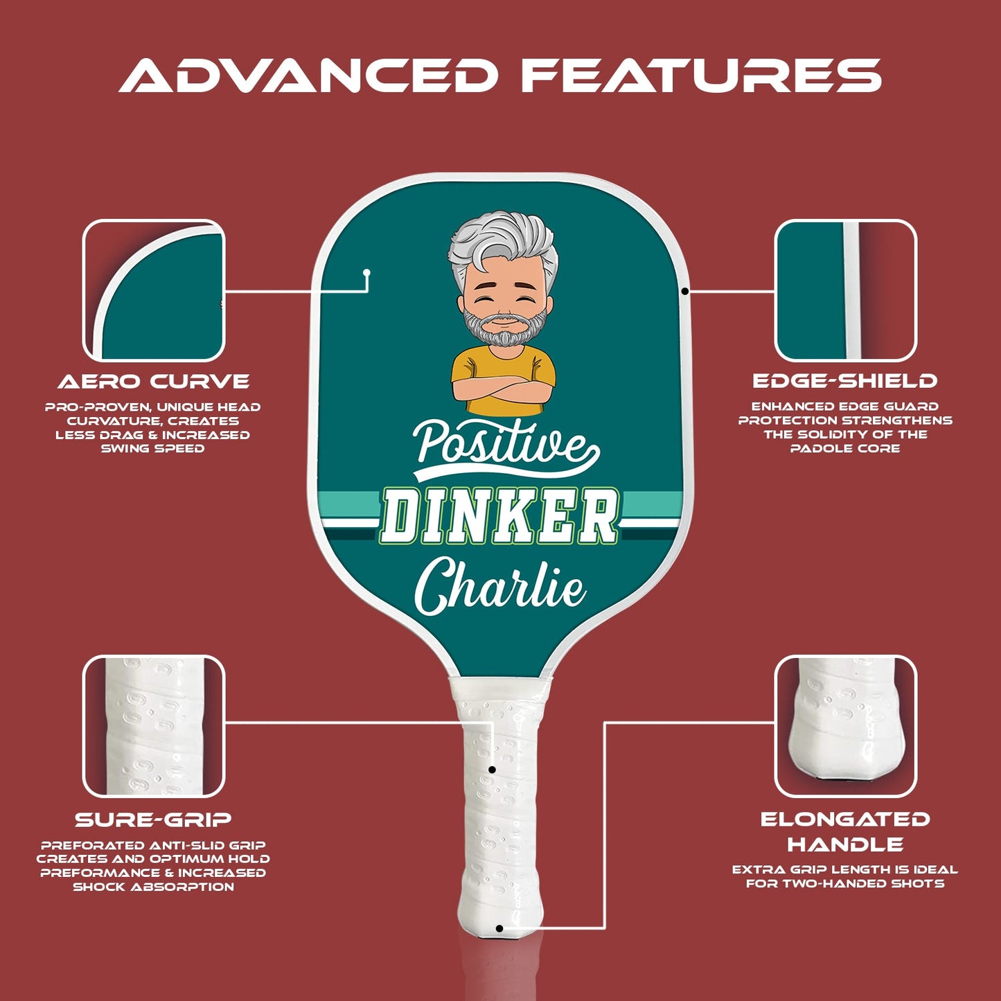 Positive Dinker Personalisierter Name - Pickleball Paddel