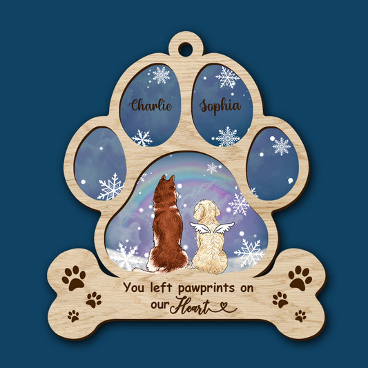 You Left Pawprints On My Heart Ornament - Custom Shape Wood and Acrylic Ornament