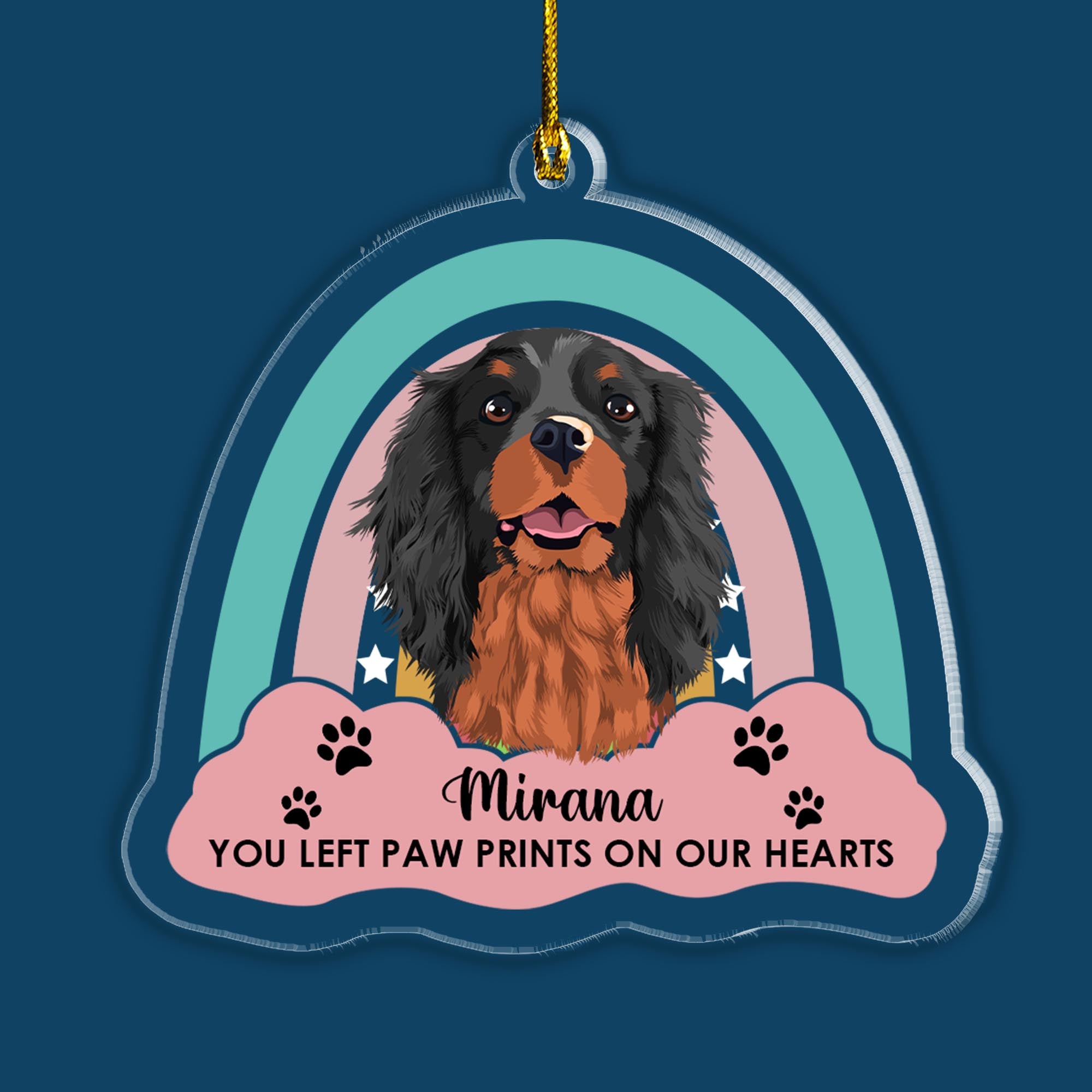 You Left Paw Prints On Our Hearts Rainbow Dog Ornament - Personalized Custom Shaped Acrylic Ornament