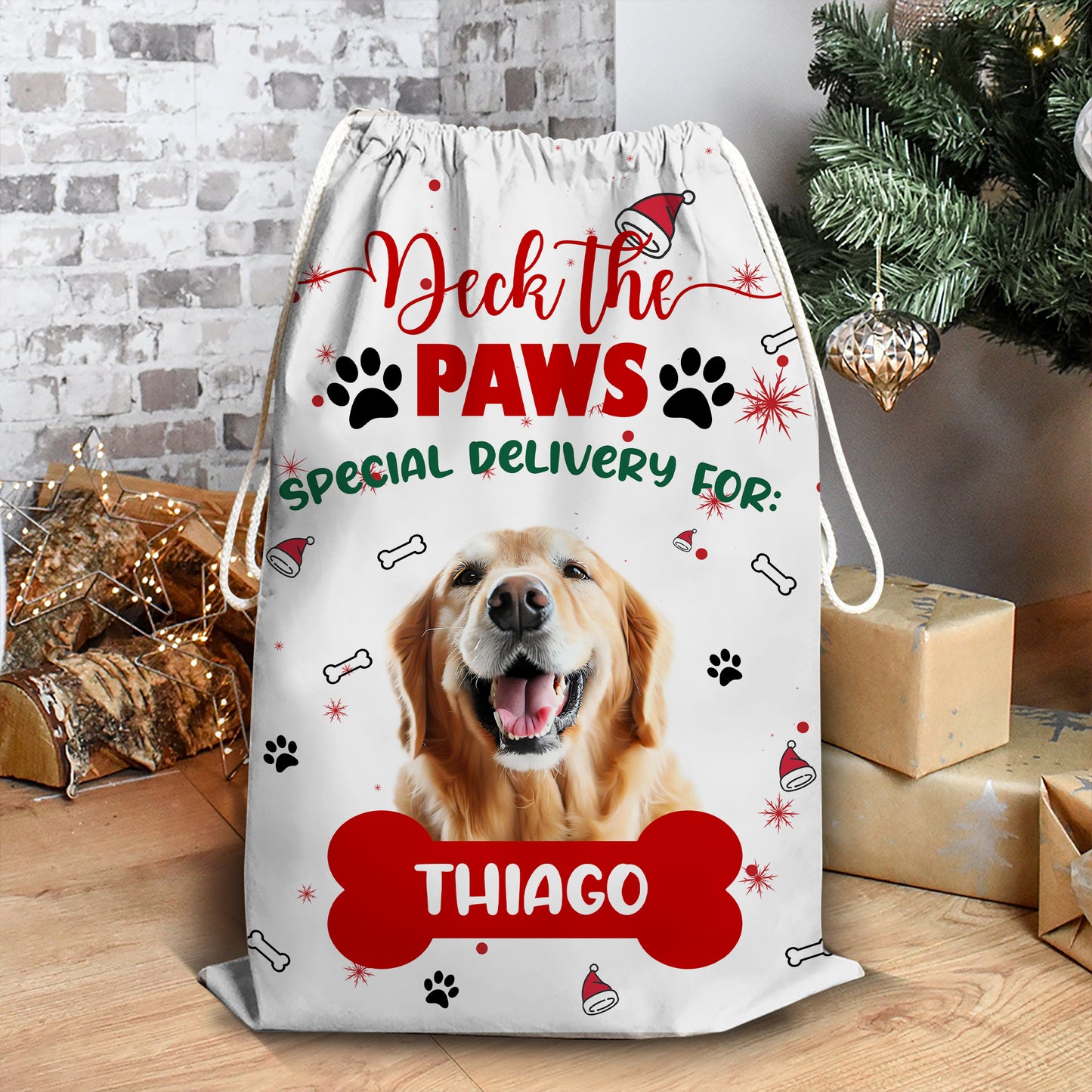 Deck The Paws Weihnachtssack „Lieber Weihnachtsmann, gute Hunde“ – personalisierter Weihnachtssack 