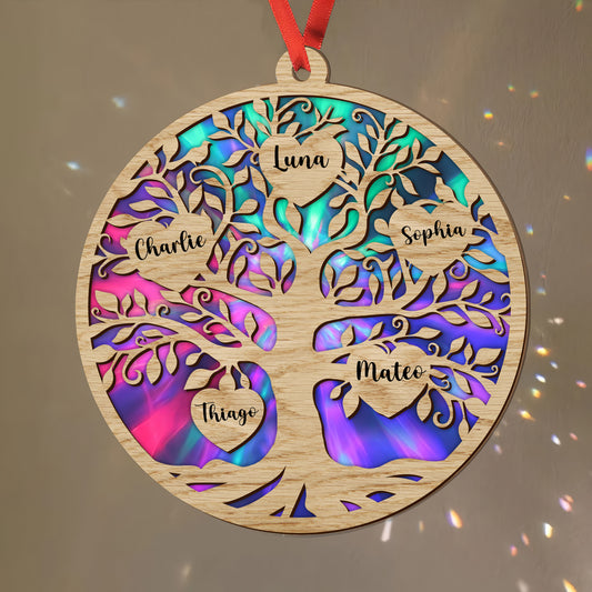 Familienlebensbaum Personalisiertes Sonnenfänger-Ornament für die Familie - Personalisiertes individuelles Sonnenfänger-Ornament 