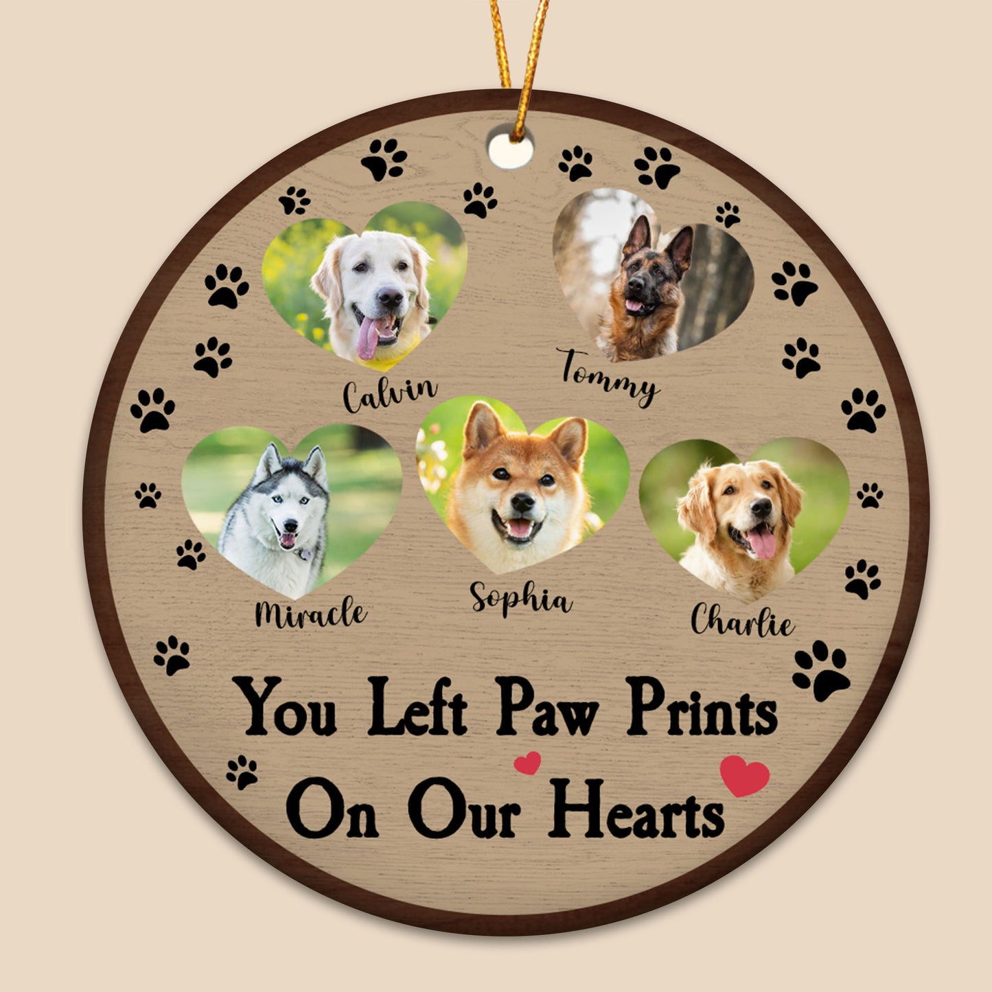 Personalisiertes Foto, das Sie mit Pfotenabdrücken in unseren Herzen hinterlassen haben – Erinnerungsgeschenk, Weihnachtsgeschenk für Hunde- und Katzenliebhaber – personalisiertes Keramikornament