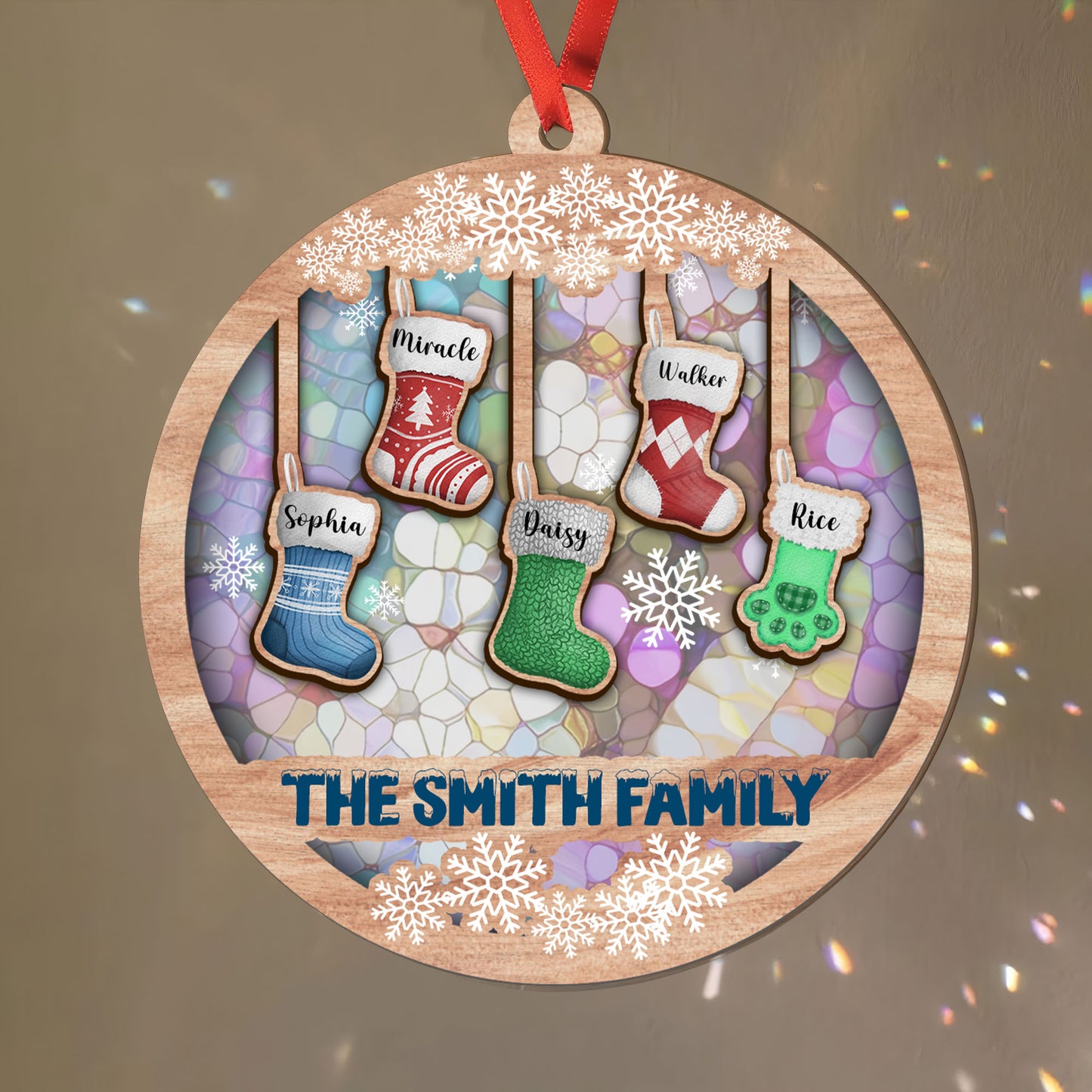 Family Stocking Name Suncatcher Ornament - Personalized Custom Suncatcher Ornament