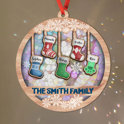 Family Stocking Name Suncatcher Ornament - Personalized Custom Suncatcher Ornament