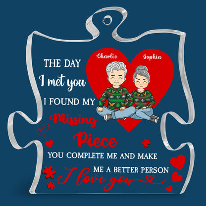 The Day I Met You I Found My Missing Piece Forever Personalized Acrylic Ornament - Custom Shape Acrylic Ornament