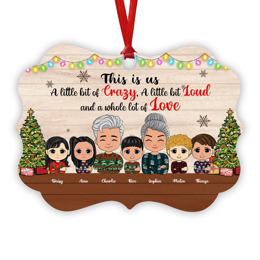 Familie Das sind wir, ein bisschen verrückt und ganz viel Liebe – Weihnachtsgeschenk, Geschenk für die Familie – personalisiertes Ornament