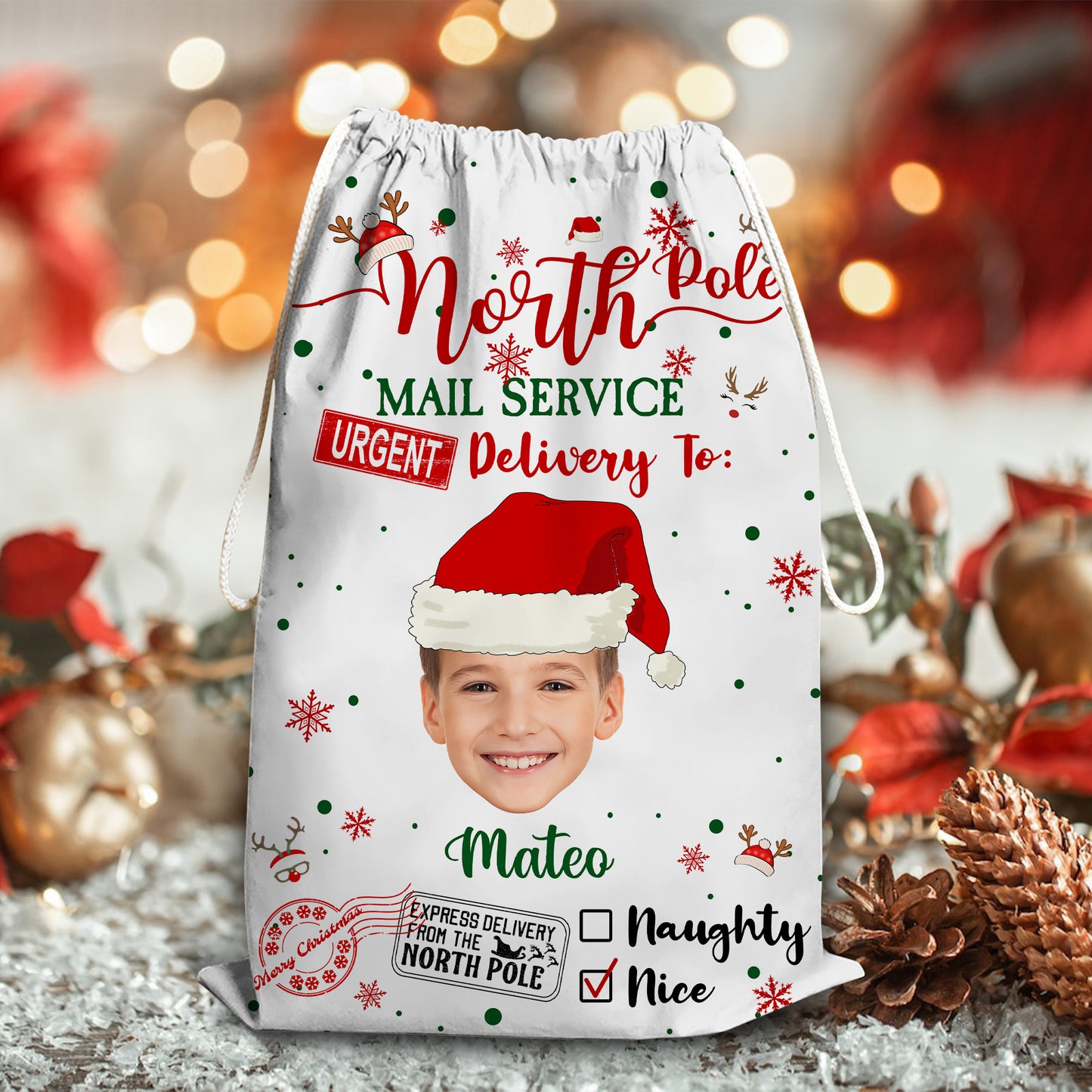 Delivery For Our Kids Christmas Bag - Upload Photos Of Your Kids - Personalized Custom Christmas Sack