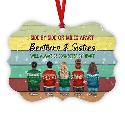 Sisters And Brothers Connected By Heart - Personalized Ornament - Ugly Christmas Sweater Sitting