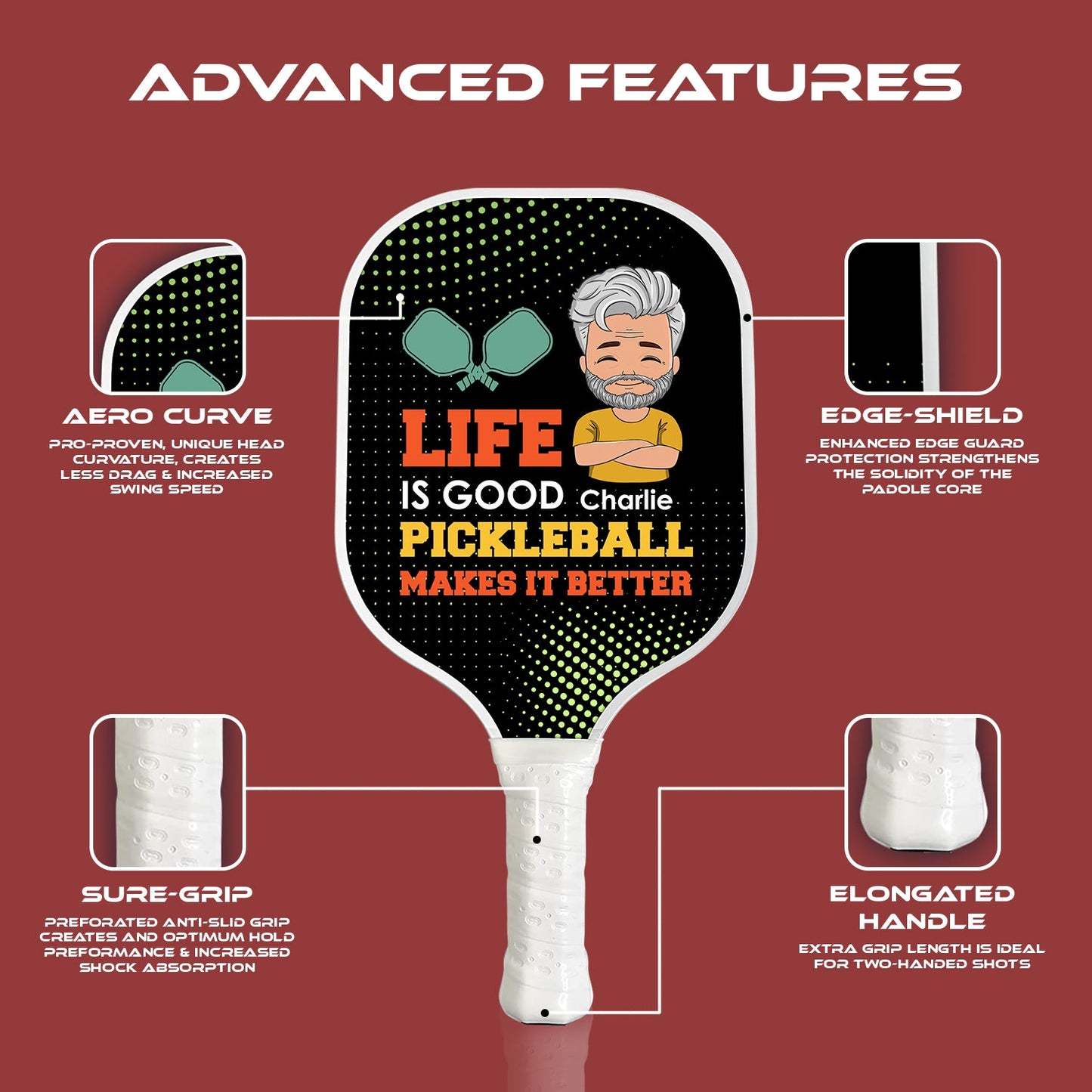 Das Leben ist gut Pickleball macht es besser personalisierte benutzerdefinierte Name - Pickleball Paddle