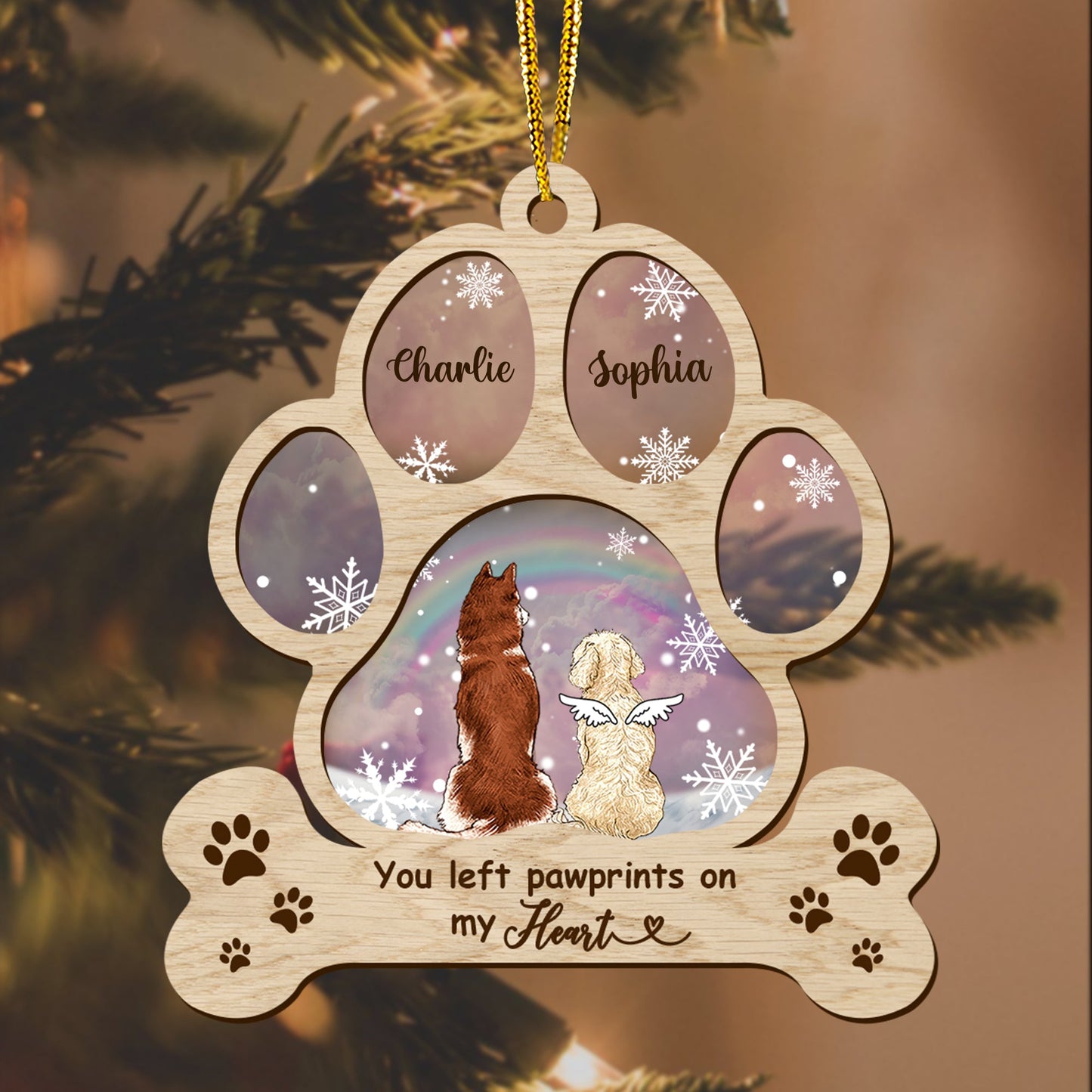 You Left Pawprints On My Heart Ornament - Custom Shape Wood and Acrylic Ornament