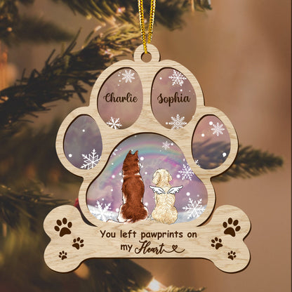 You Left Pawprints On My Heart Ornament - Custom Shape Wood and Acrylic Ornament