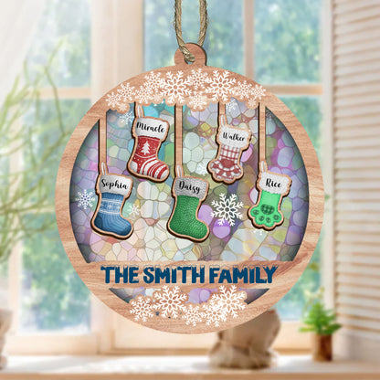 Family Stocking Name Suncatcher Ornament - Personalized Custom Suncatcher Ornament