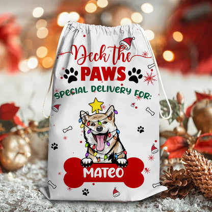 Deck The Paws Weihnachtssack „Lieber Weihnachtsmann, gute Hunde“ – personalisierter Weihnachtssack 