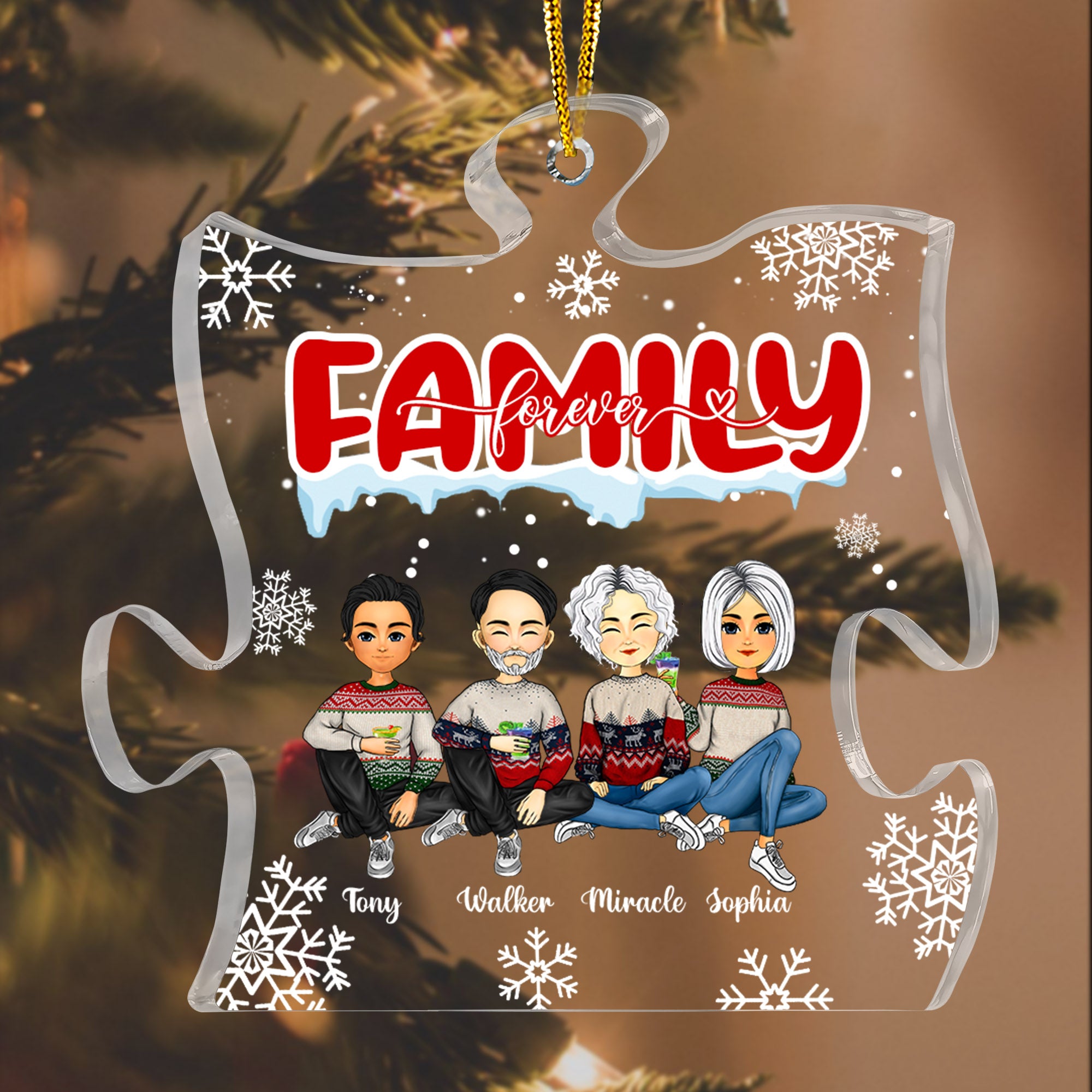 Family Forever Personalized Acrylic Ornament - Custom Shape Acrylic Ornament