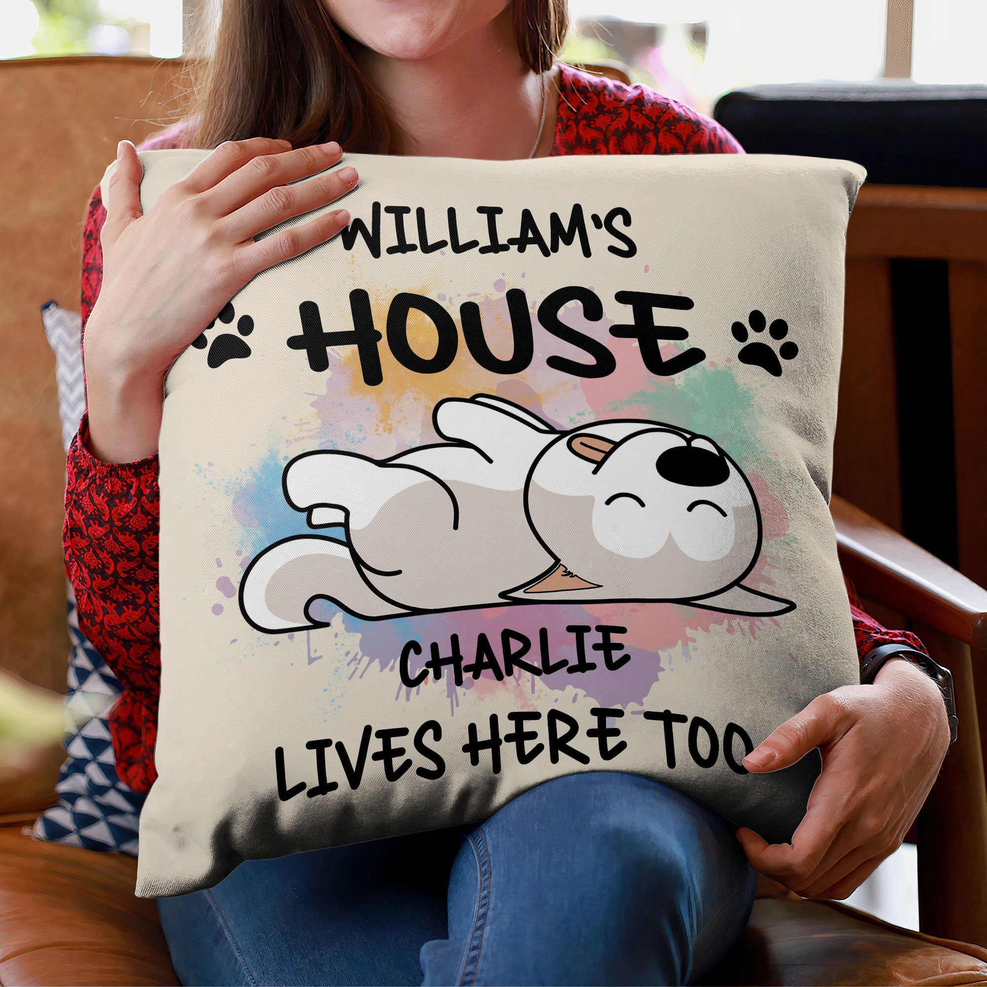 Lives Here Too Personalized Custom Dog Breeds  - Personalized Custom Pillow