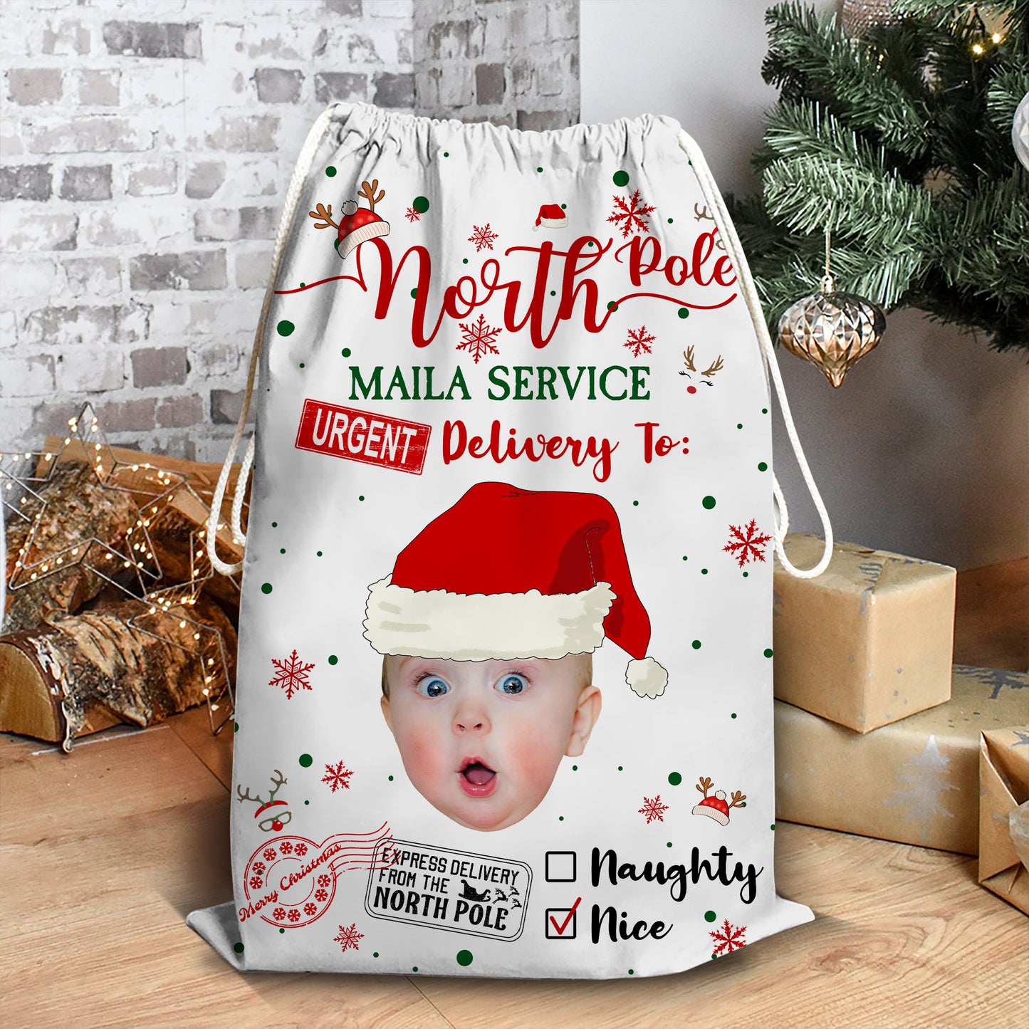 Delivery For Our Kids Christmas Bag - Upload Photos Of Your Kids - Personalized Custom Christmas Sack