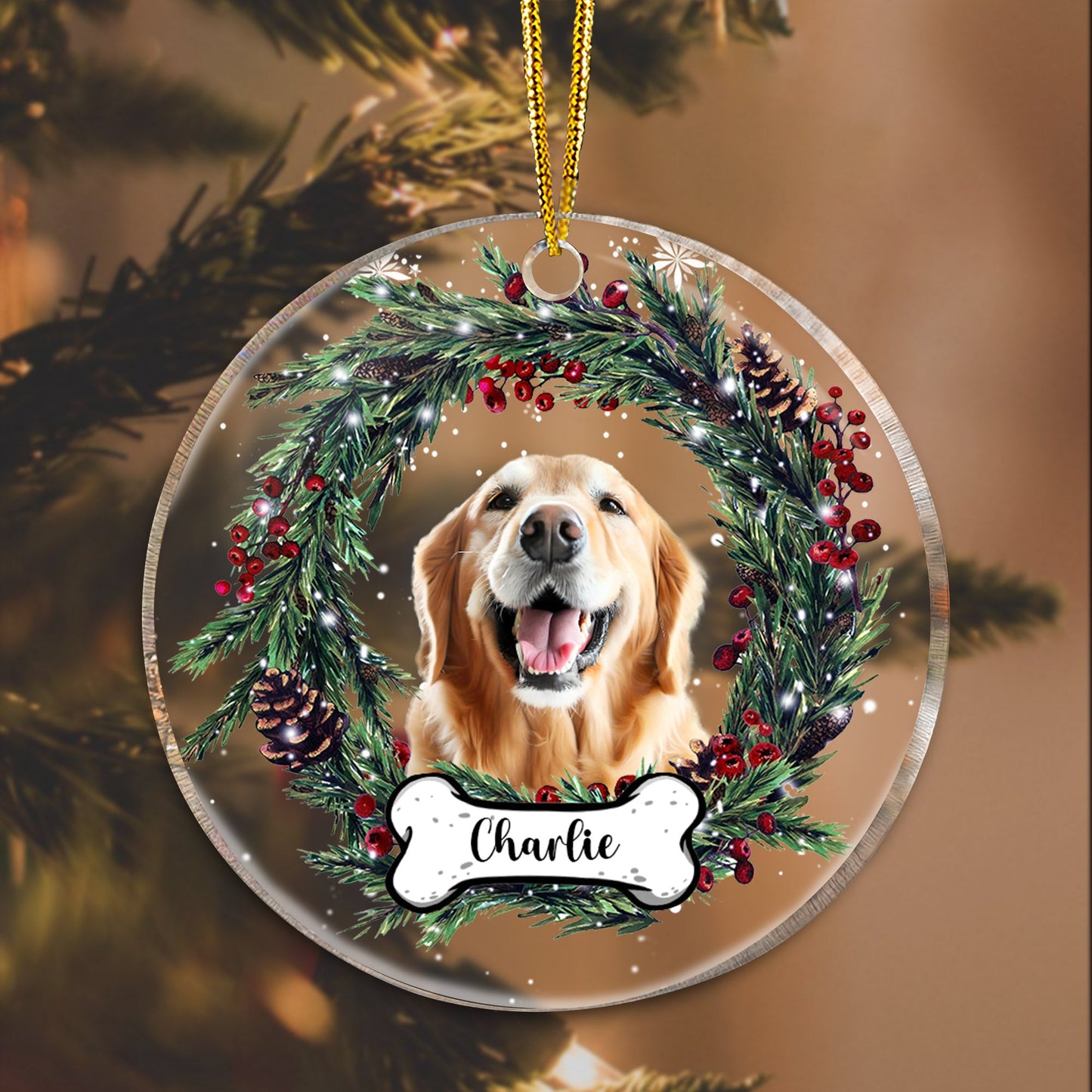 Pet Custom Photo Chrismas Personalized Circle Acrylic Ornament - Custom Shape Acrylic Ornament