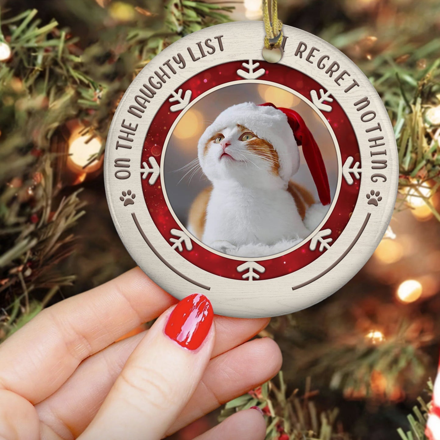 On The Naughty List I Regret Nothing - Personalized Photo Ceramic Christmas Ornament - Upload Image, Gift For Pet Lovers, Christmas Gift