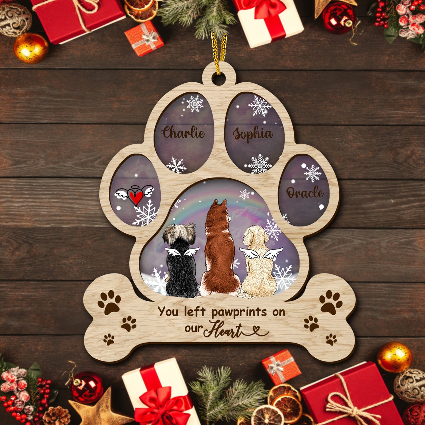 You Left Pawprints On My Heart Ornament - Custom Shape Wood and Acrylic Ornament