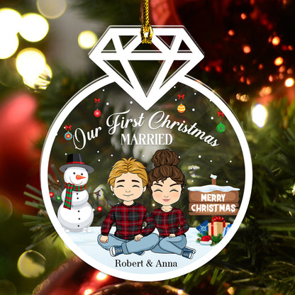 Our First Christmas Gifts For Husband And Wife - Personalized Custom Shape Acrylic Ornament