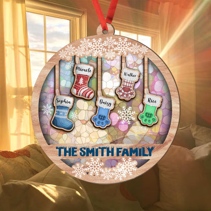 Family Stocking Name Suncatcher Ornament - Personalized Custom Suncatcher Ornament