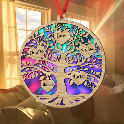 Familienlebensbaum Personalisiertes Sonnenfänger-Ornament für die Familie - Personalisiertes individuelles Sonnenfänger-Ornament 