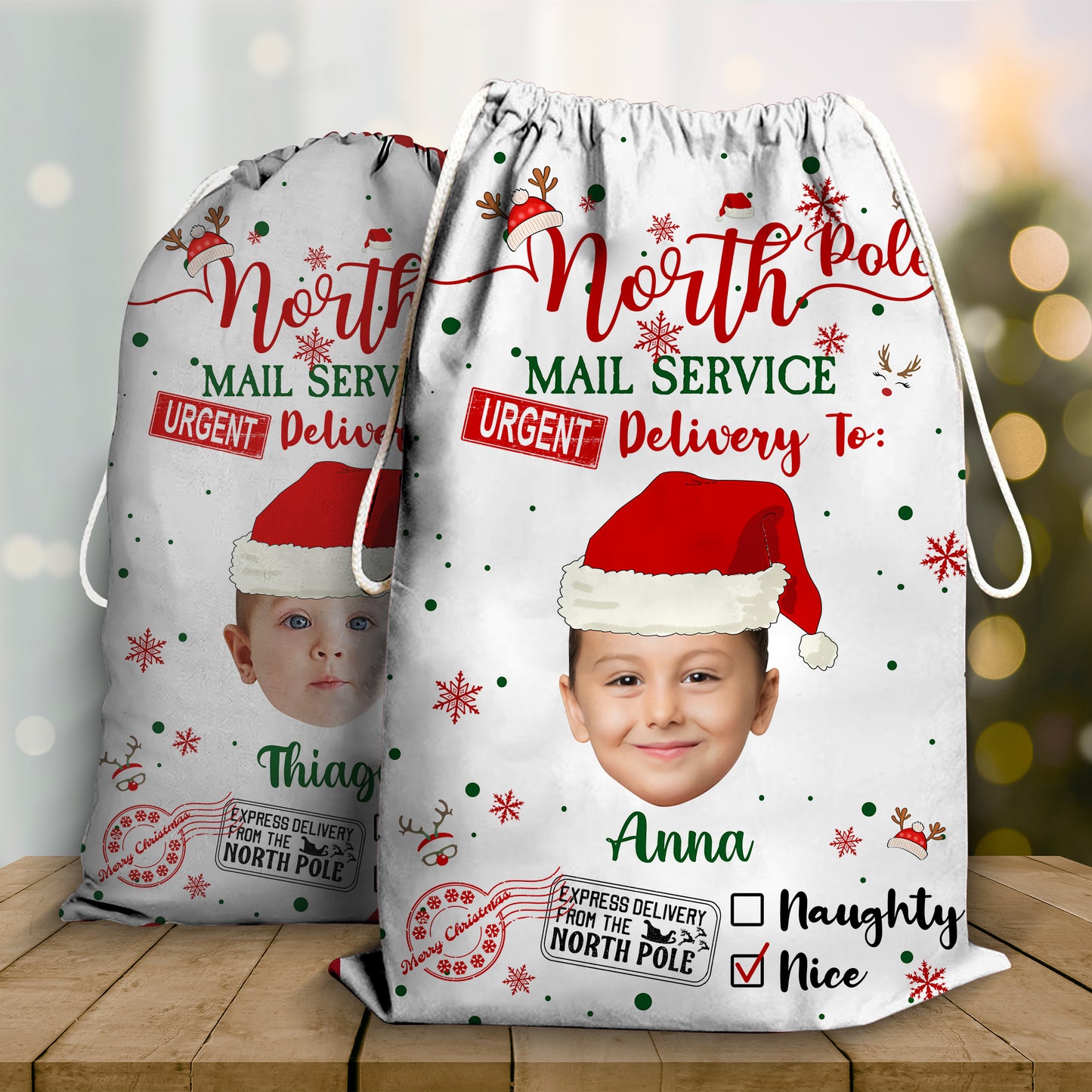 Delivery For Our Kids Christmas Bag - Upload Photos Of Your Kids - Personalized Custom Christmas Sack