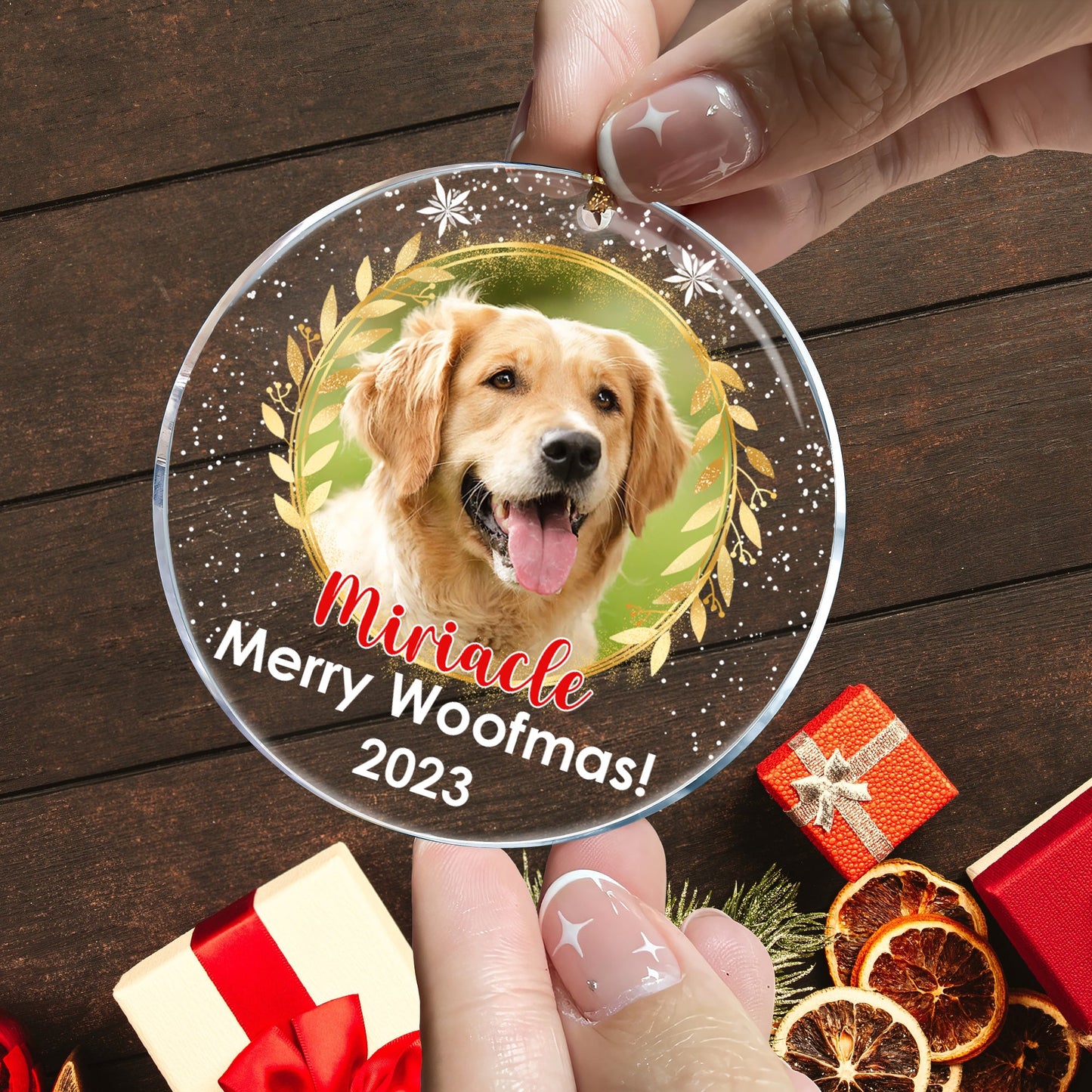 Merry Woofmas! Personalized Circle Acrylic Ornament - Custom Shape Acrylic Ornament