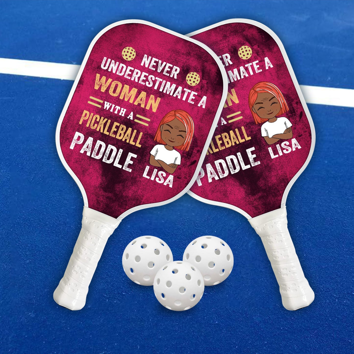 Never Underestimate A Woman With A Pickleball Paddle Personalized Custom Name - Pickleball Paddle