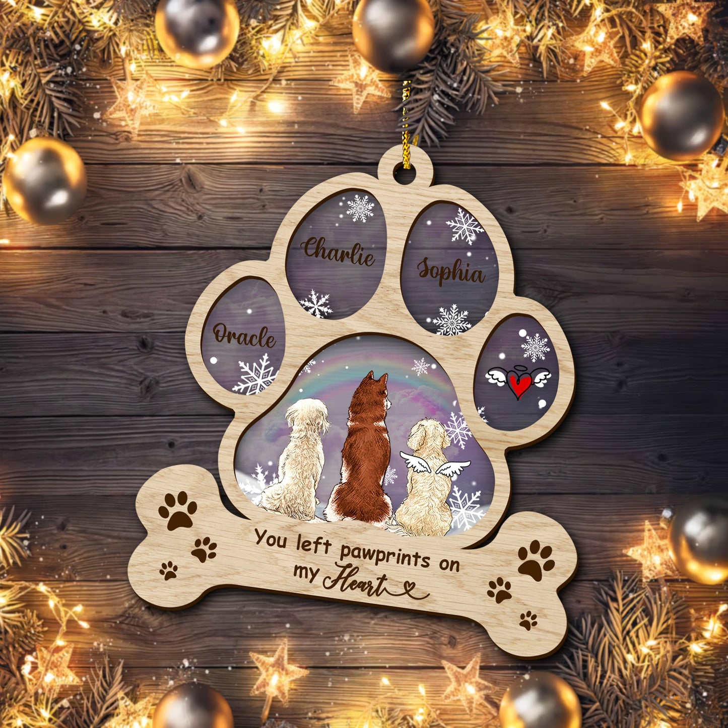 You Left Pawprints On My Heart Ornament - Custom Shape Wood and Acrylic Ornament