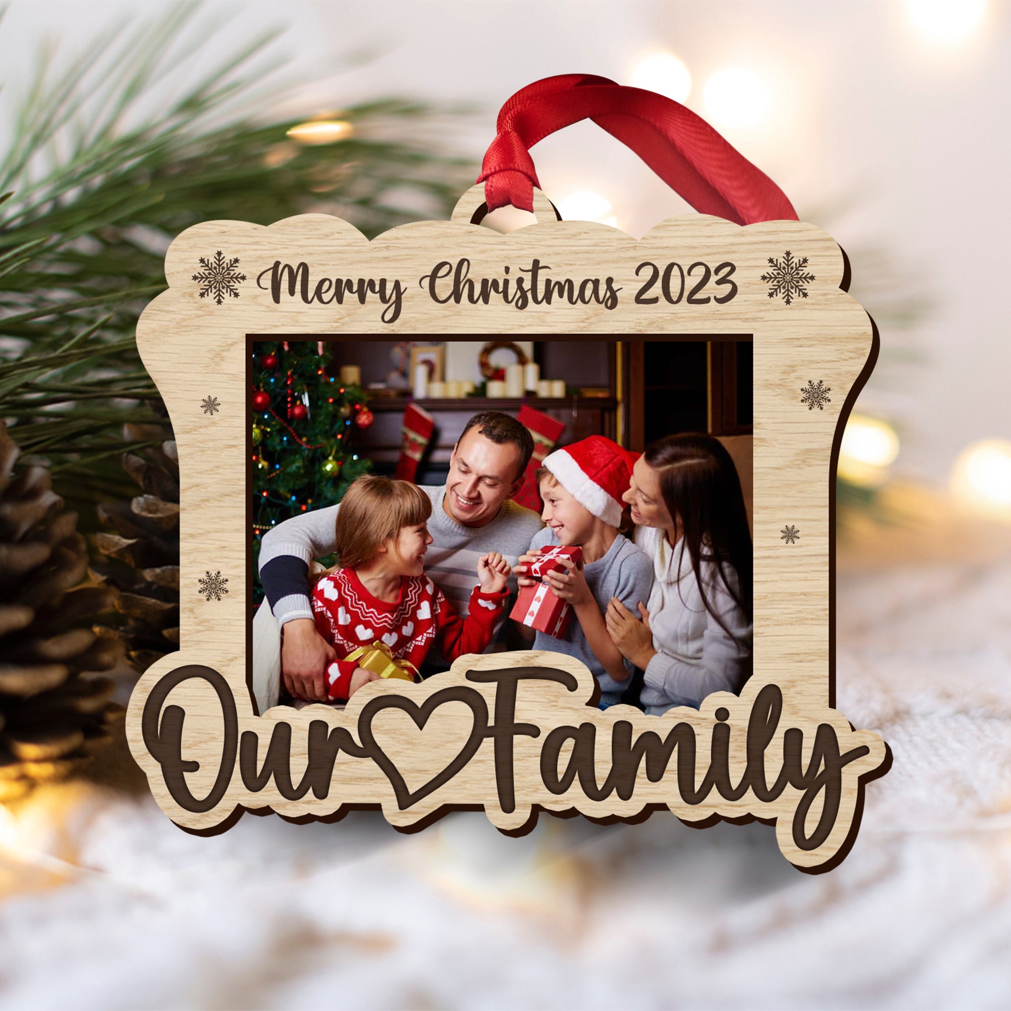 Our Family 2023 Christmas Ornament - Custom Shape Wood Ornament - 2 Layered Wood Ornament